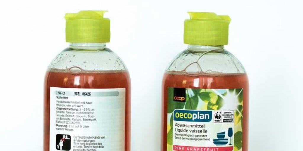 Diese Musterflaschen des Abwaschmittels hat Coop am Mittwoch verteilt. Das Unternehmen warnt, Kinder könnten es trinken.