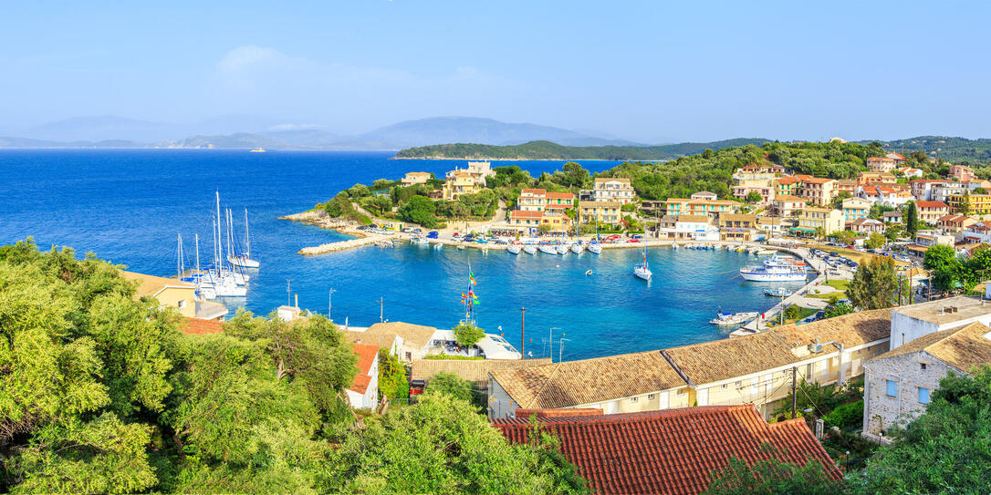 Panorama of Kassiopi, town in Corfu, Greece