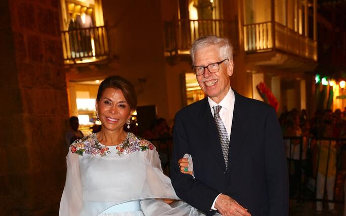 Religious Wedding at San Pedrp Clover ancient Church in Cartagena of Cloclo Echavarria with HSH Prince Josef of Liechtenstein. Royal Guests arriving at Church late afternoon starting still sunny ending at nightfall