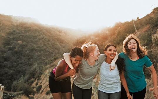 Friends hiking through the hills of Los Angeles