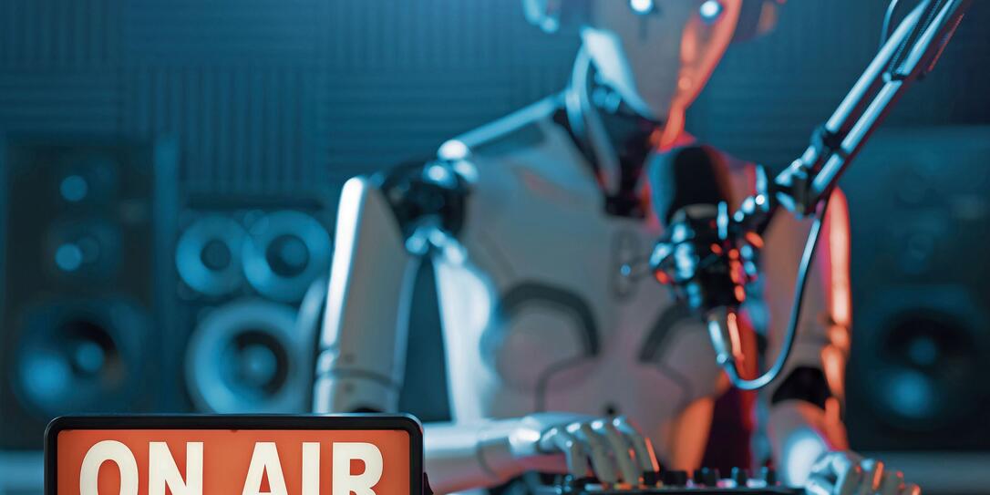AI robot working at the radio station studio