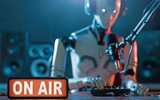 AI robot working at the radio station studio