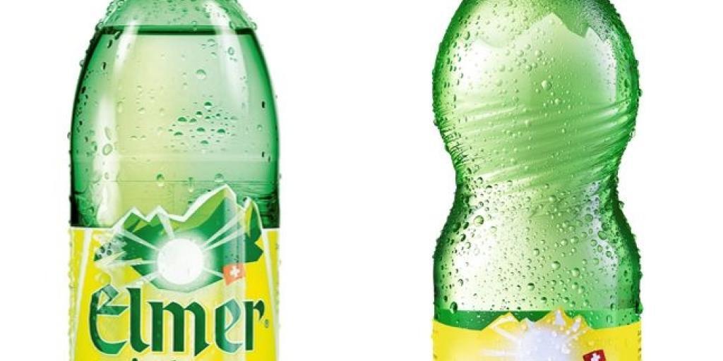 Das bekannte Design (links: 50cl-PET-Flasche) von Elmer Citro hat ausgedient. Zum 90-jährigen Jubiläum des Glarner Sprudelwassers wurde die Etikette aufgefrischt und das Elmer Bergrelief auch oben auf den Flaschenhals geprägt (Flasche rechts).