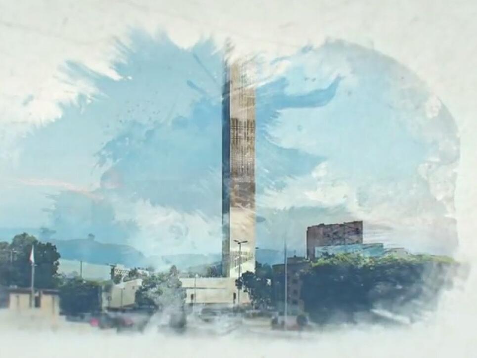 Das Beirut Museum of Art (BeMA) - hier ein gemalter Entwurf mit dem Turm, in dem Wohnungen für Künstler untergebracht sind - soll helfen, Beirut wieder prominent auf der Weltkarte der Kultur zu positionieren. (Screenshot aus Promo-Video des BeMA)