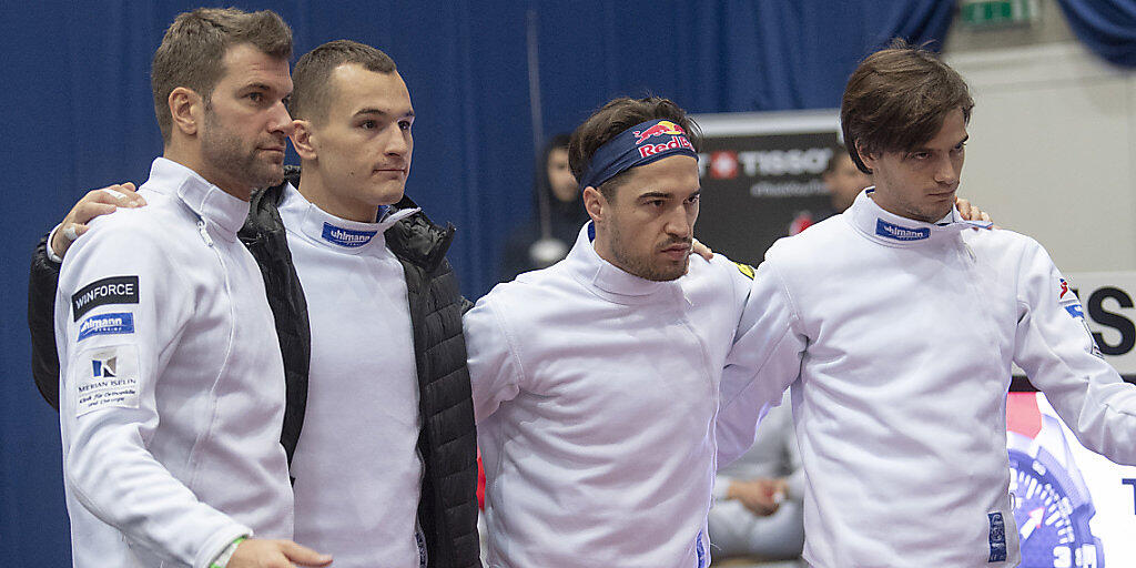 Das Schweizer Weltmeister-Quartett mit Benjamin Steffen, Lucas Malcotti, Max Heinzer und Michele Niggeler (von links) lässt sich in Paris auch vom Olympiasieger Frankreich nicht stoppen. (Archivbild)