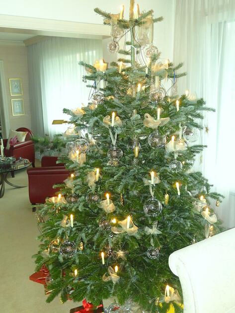 Weihnachtsbaum mit mundgeblasenen Gespinst-Glaskugeln
