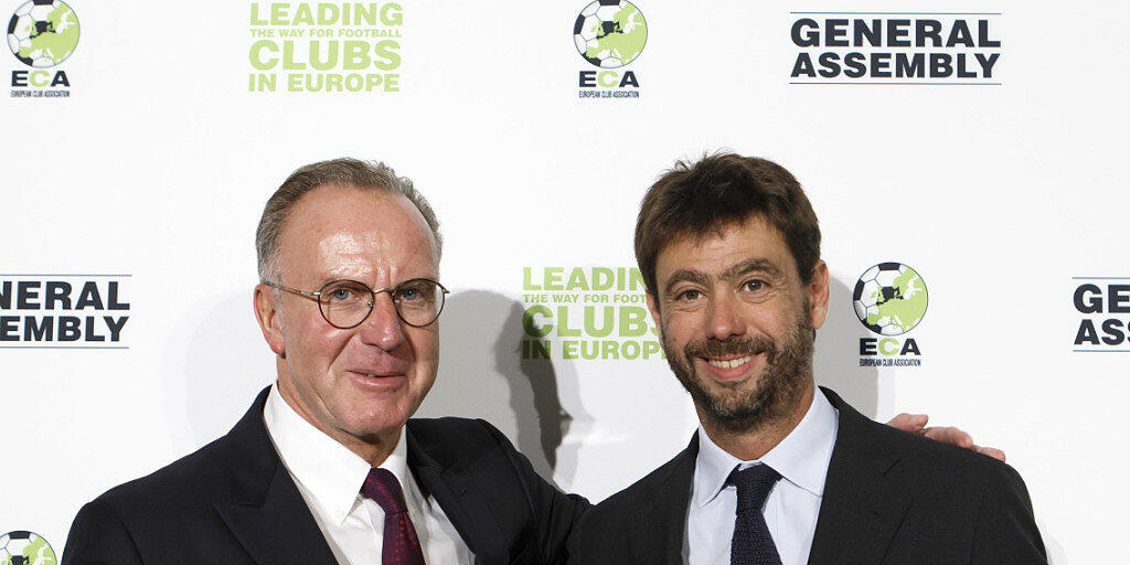Bayern Münchens Karl-Heinz Rummenigge und Andrea Agnelli, Präsident von Juventus Turin Bayern Münchens Karl-Heinz Rummenigge und Andrea Agnelli, Präsident von Juventus Turin