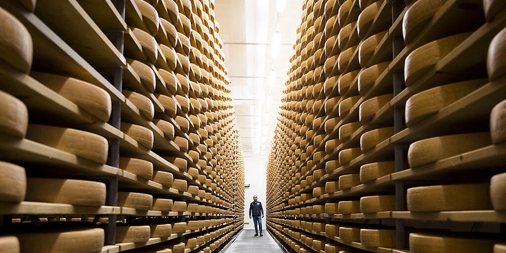 Er findet seit zehn Jahren zunehmenden Absatz: Schweizer Käse, hier Greyerzer in einem Keller in Charmey FR. (Archivbild)