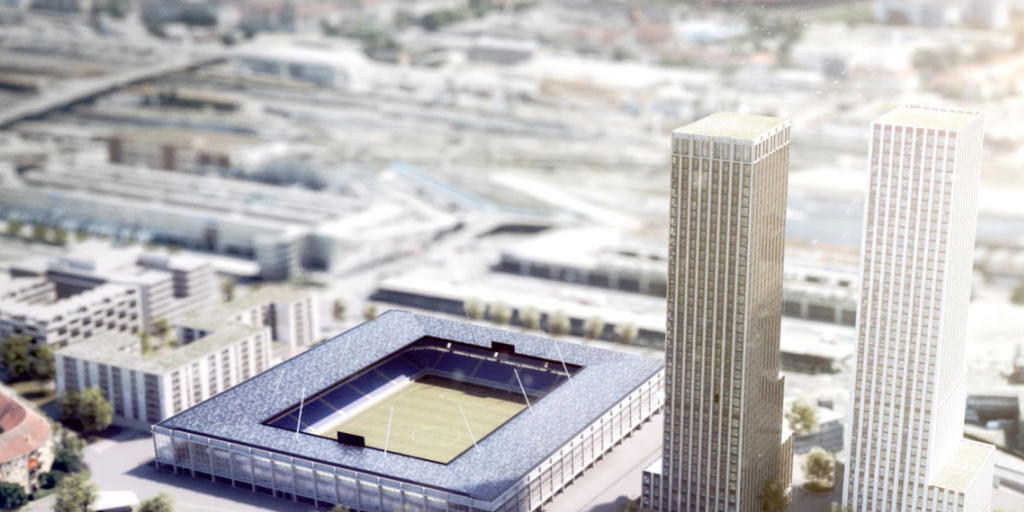 So könnte es aussehen: Das Hardturm-Areal in Zürich aus der Vogelperspektive mit Stadion, gemeinnützigem Wohnungsbau und zwei Hochhäusern. So könnte es aussehen: Das Hardturm-Areal in Zürich aus der Vogelperspektive mit Stadion, gemeinnützigem Wohnungsbau und zwei Hochhäusern.