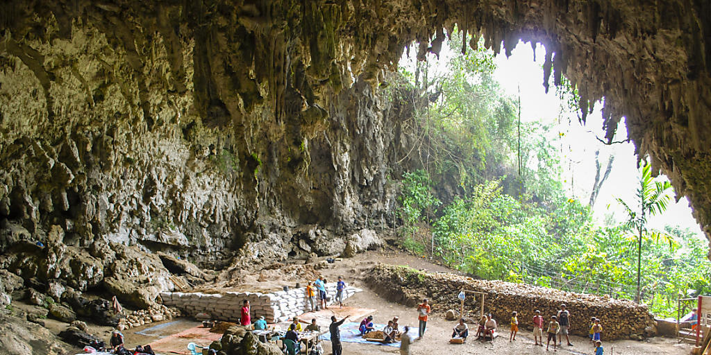 Ausgrabungen in der Liang Bua-Höhle auf der indonesischen Insel Flores, wo die Knochen des Homo floresiensis gefunden wurden. Ausgrabungen in der Liang Bua-Höhle auf der indonesischen Insel Flores, wo die Knochen des Homo floresiensis gefunden wurden.
