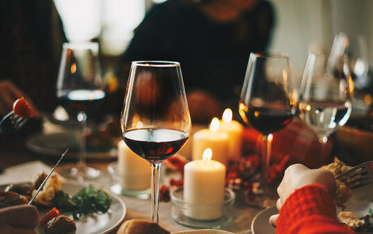 Friends enjoying a Christmas dinner together