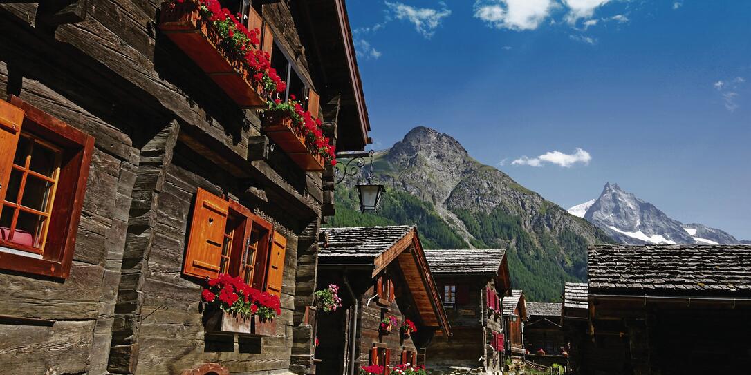 Swiss Mountain Village and Charming Old Chalets in Summer