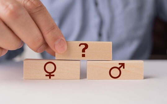 Sign of a man and a woman with a question . The concept of gender indeterminacy.