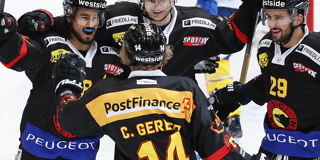 Berner Jubelszenen haben Seltenheitswert in dieser Saison - für einmal siegte der SCB beim 5:1 gegen Davos aber deutlich Berner Jubelszenen haben Seltenheitswert in dieser Saison - für einmal siegte der SCB beim 5:1 gegen Davos aber deutlich