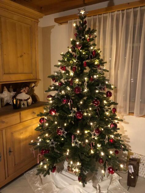 Christbaum im roten Kleid