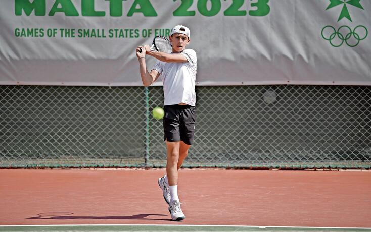 230529 Tennis Dopel - Moritz Glauser (14 Jahre), Serafin Zünd (21 Jahre) - Kleinstaatenspiele in Malta Tag 1