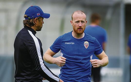 Martin Büchel (r.) mit Nationaltrainer Helgi Kolvidsson