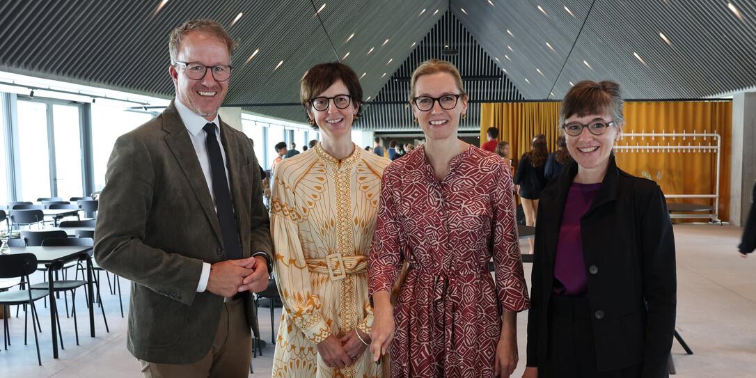 (v.l) Landesrat Christian Gantner (Vorarlberg), Regierungsrätin Susanne Hartmann (St. Gallen), Regierungschefin-Stellvertreterin Sabine Monauni (Liechtenstein) und Regierungsrätin Carmelia Maissen (Graubünden)