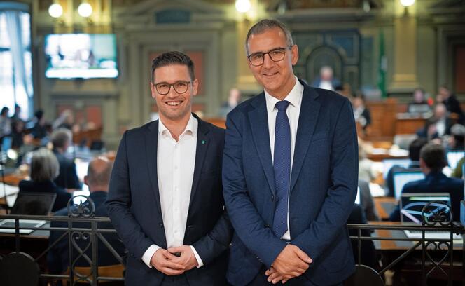 Die Kantonsr&auml;te Sascha Schmid (SVP) und  Christian Lippuner (FDP, v. l.)