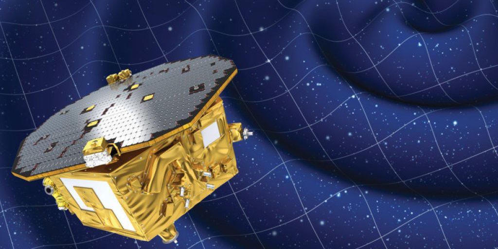 Künstlerische Darstellung von LISA Pathfinder, dem technologischen Wegbereiter für ein Gravitationswellen-Observatorium, das voraussichtlich ab 2034 ins Universum "lauschen" soll. Künstlerische Darstellung von LISA Pathfinder, dem technologischen Wegbereiter für ein Gravitationswellen-Observatorium, das voraussichtlich ab 2034 ins Universum "lauschen" soll.