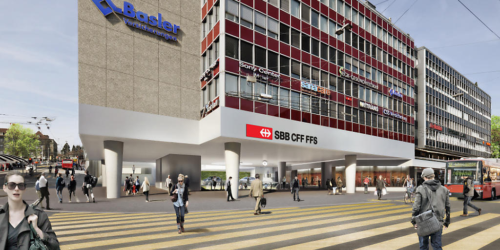 Am Berner Bubenbergplatz wird man künftig - unter einem bestehenden Gebäude hindurch - direkt zur neuen Personenunterführung gelangen.