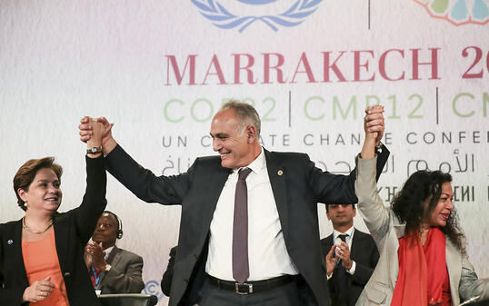 "Am Montag die Arbeit wieder aufnehmen": UNO-Klimachefin Patricia Espinosa (links) zum Abschluss der Konferenz in Marrakesch.