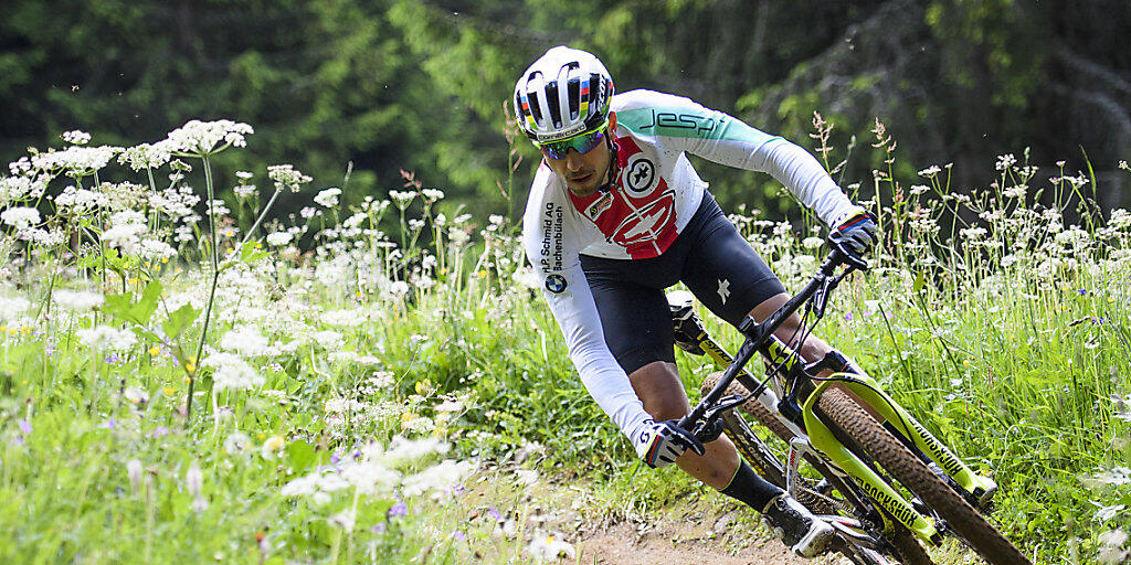 Nino Schurter bei einem Training auf der Schweizer Heim-WM-Strecke auf der Lenzerheide