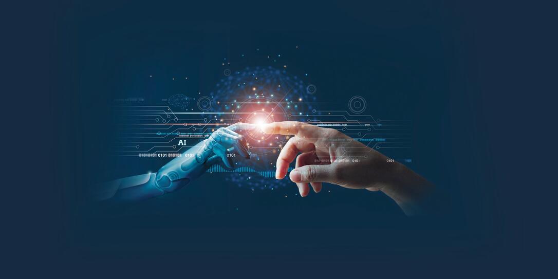 AI, Machine learning, Hands of robot and human touching on big data network connection background, Science and artificial intelligence technology, innovation and futuristic. AI, Machine learning, Hands of robot and human touching on big data network connection background, Science and artificial intelligence technology, innovation and futuristic.