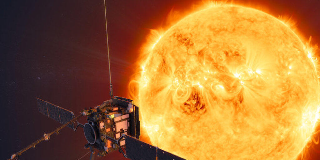Der Solar Orbiter soll die Sonnenphysik studieren. Mit an Bord ist ein Röntgenteleskop der Fachhochschule Nordwestschweiz. (Künstlerische Darstellung)