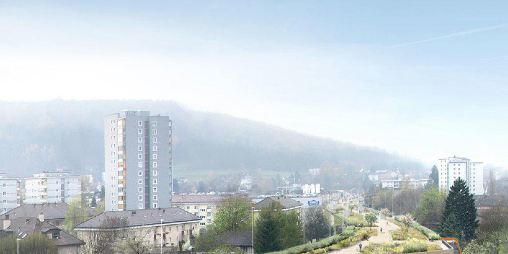 Mit der Einhausung der Nationalstrasse N01/40 entsteht in Zürich-Schwamendingen ein in der Schweiz einzigartiger, knapp ein Kilometer langer und rund 30 Meter breiter Nutzbau. (Visualisierung) Mit der Einhausung der Nationalstrasse N01/40 entsteht in Zürich-Schwamendingen ein in der Schweiz einzigartiger, knapp ein Kilometer langer und rund 30 Meter breiter Nutzbau. (Visualisierung)
