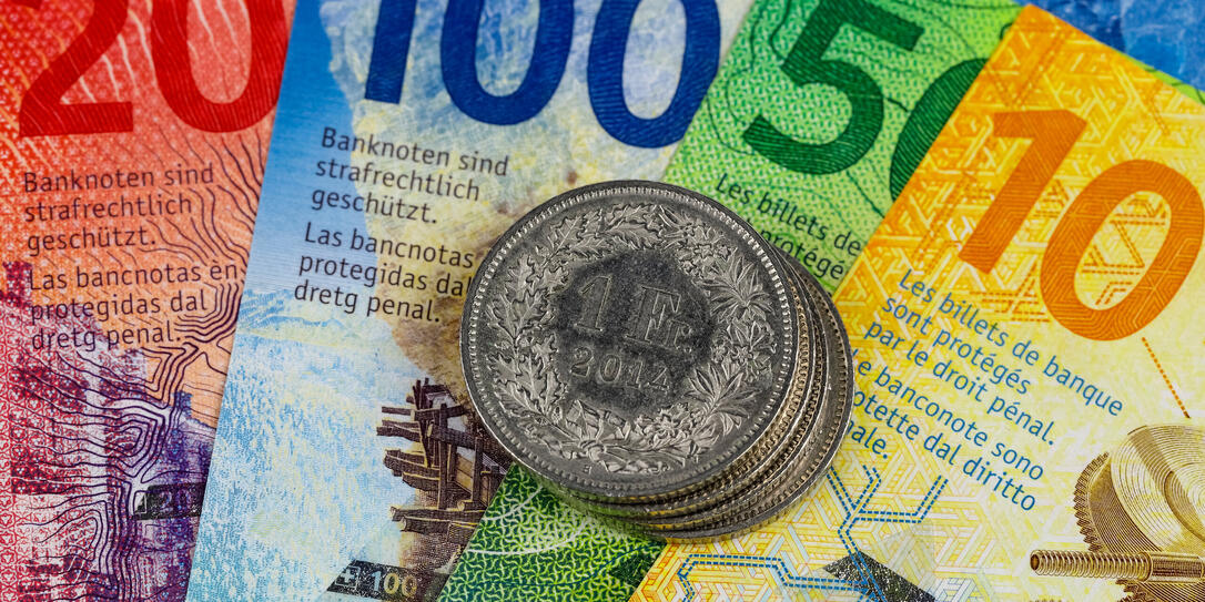 CHF currency, Swiss franc banknotes and coins