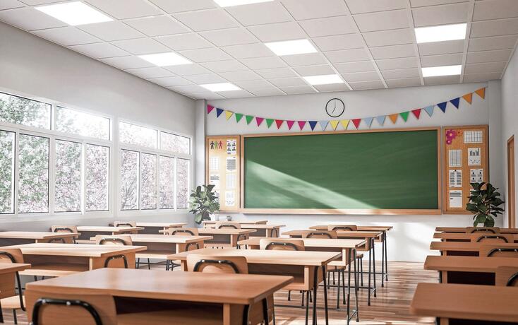 Modern style classroom in the morning 3d render