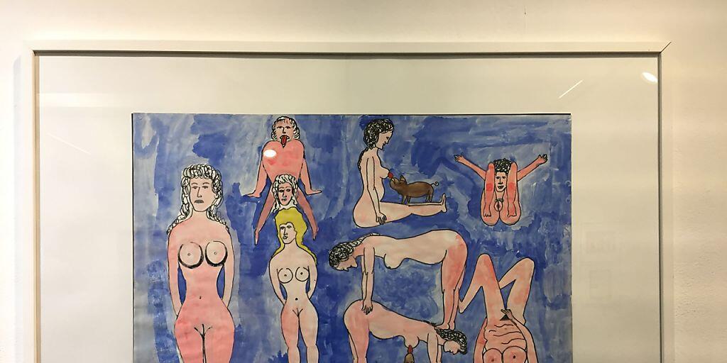 Das Thema "Body and Soul" reicht von lustvoller Körperhaftigkeit bis hin zu beklemmender Sexualität. Dieses comic-artige Bild hat Peter Zahnd gemalt.