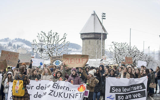 Mehrere hundert Jugendliche gingen in Luzern für das Klima auf die Strasse anstatt in die Schule.