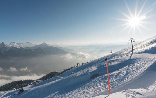 beautiful winter day in a ski resort in the Alps