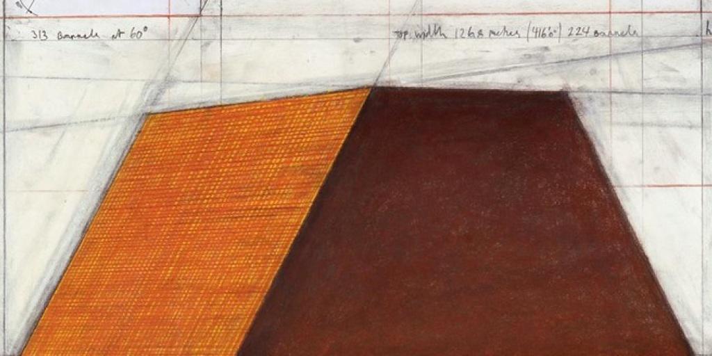 Ausschnitt aus einer Skizze mit der Mastaba, die im Rahmen der Schau "Christo & Jeanne-Claude: Works in Progress" in der Galerie Gmurzynska in St. Moritz zu sehen ist (z.V.g.)