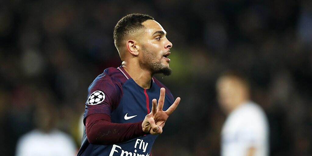 PSG-Verteidiger Layvin Kurzawa  feiert seinen Treffer gegen Anderlecht