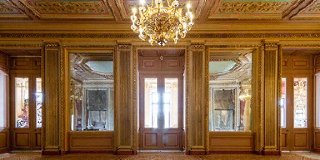 Das Vorfoyer des renovierten Grand Théâtre in Genf ist bereit, die Besucher zu empfangen. Wiedereröffnung ist am 12. Februar 2019.
