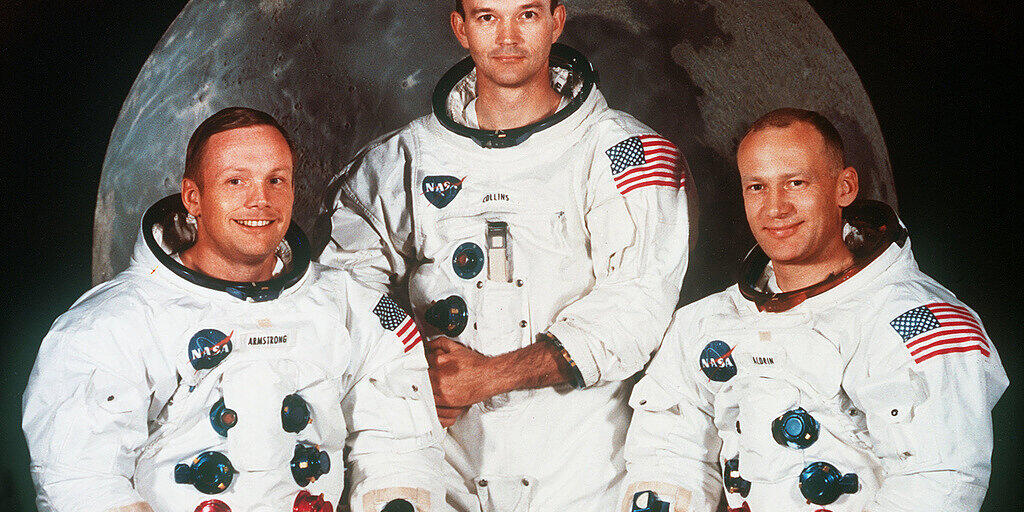 Auf dem ikonischen Team-Portr&auml;t der "Apollo 11"-Besatzung ragt Michael Collins (M) hervor. Allerdings nur da. Sonst stehen immer Kommandant Neil Armstrong (l) und Landef&auml;hrenenpilot Edwin E. Aldrin "Buzz" (r) im Fokus. (Archivbild)