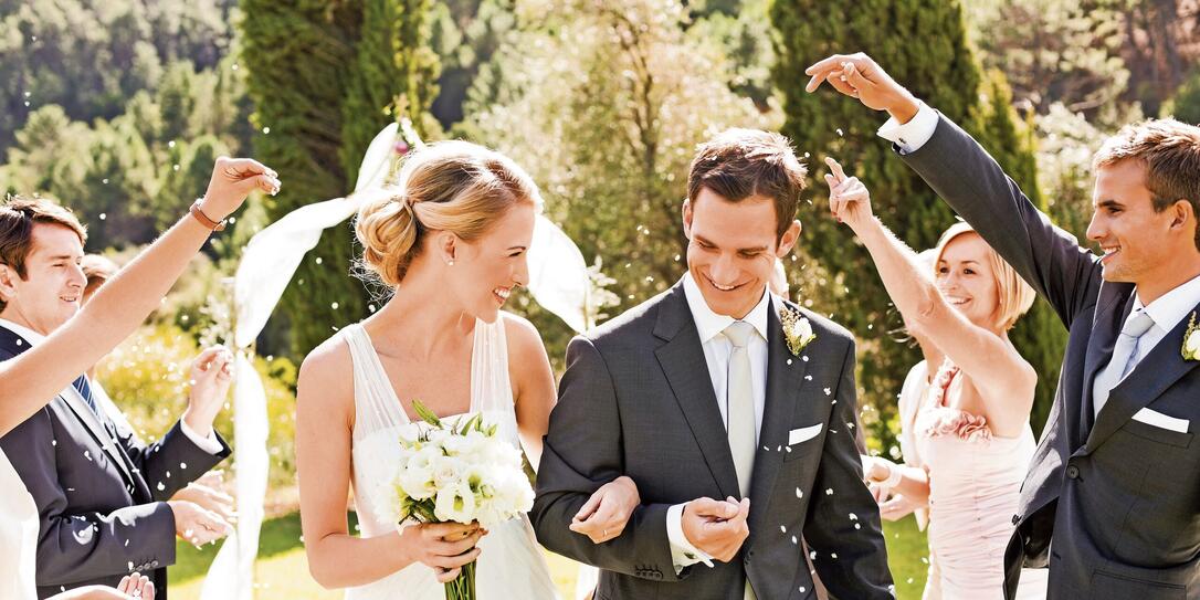 Bride and groom procession after wedding