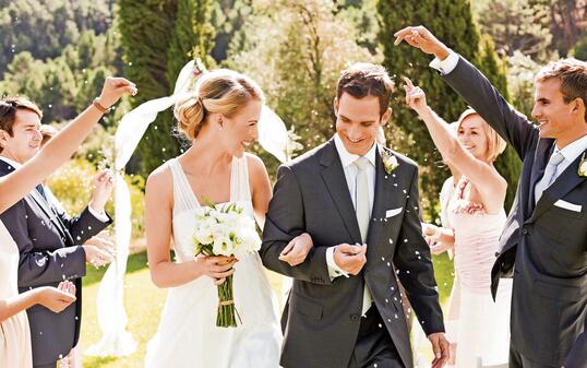 Bride and groom procession after wedding