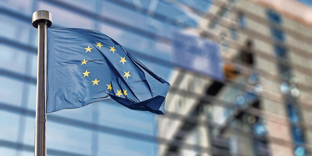 European Union flag against European Parliament