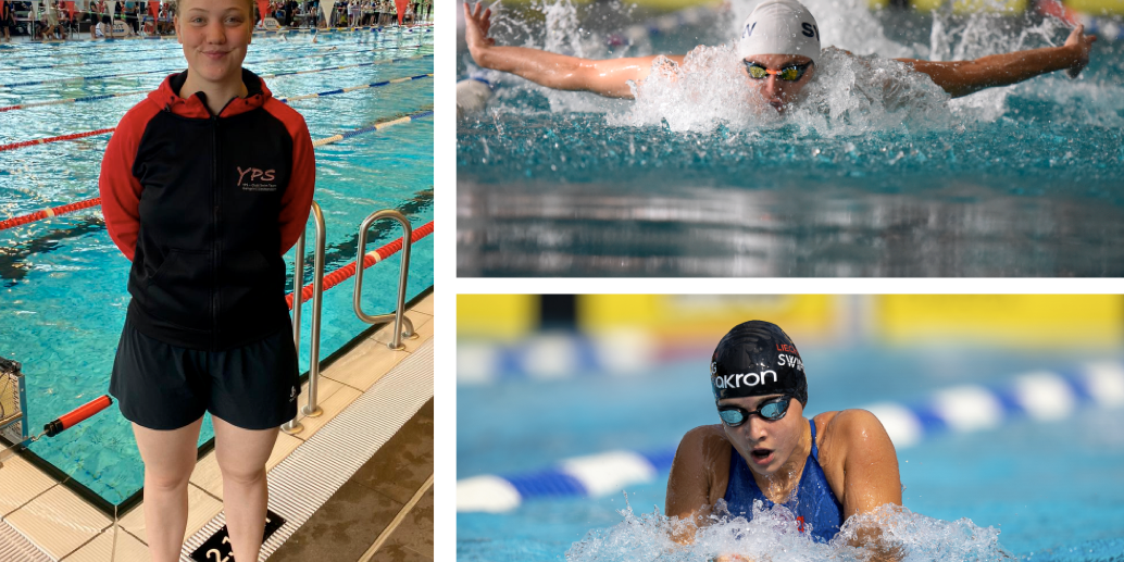 Theresa Hefel (l.), Fabio Toscan (oben rechts) und Samina Aljimovic bilden das Schwimmteam an den Kleinstaatenspielen in Malta.