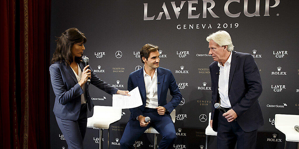 Roger Federer (Bildmitte) bei der Präsentation des Laver Cups 2019 in Genf