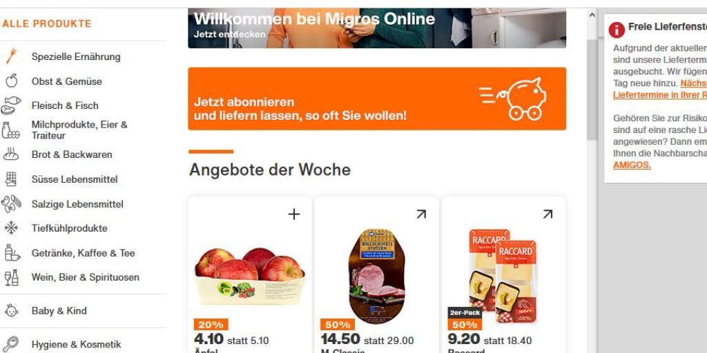 Die Migros hat den Internetsupermarkt LeShop in die eigene Migros Online integriert. (Screenshot) Die Migros hat den Internetsupermarkt LeShop in die eigene Migros Online integriert. (Screenshot)