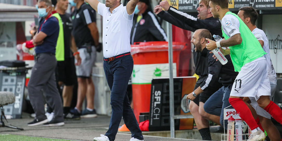 Der letzte Vaduzer Aufstieg: Trainer Mario Frick, Torhütertrainer Sebastian Selke, Sportchef Franz Burgmeier und Dominik Schwizer waren da schon dabei.