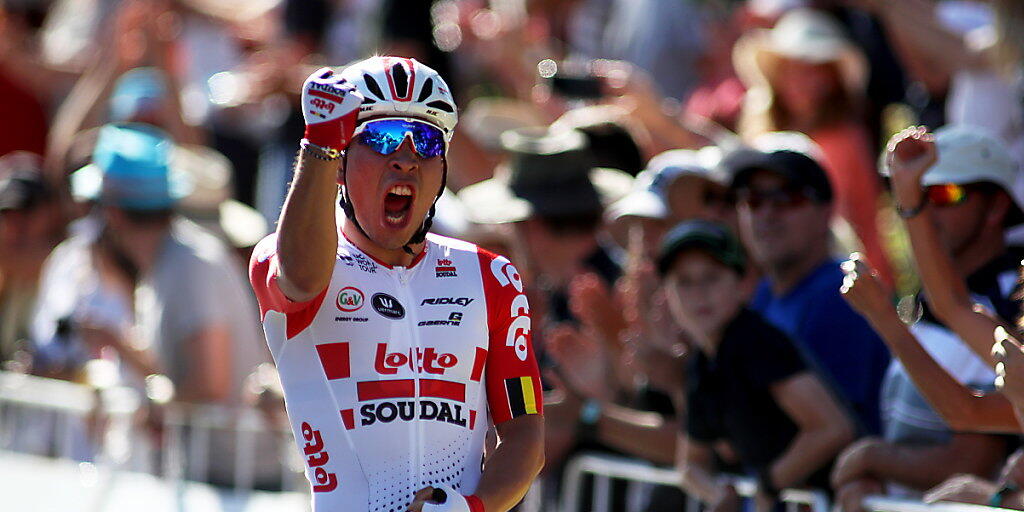Caleb Ewan - der Australier im belgischen Team Lotto-Soudal, holt sich den Sieg in Pesaro