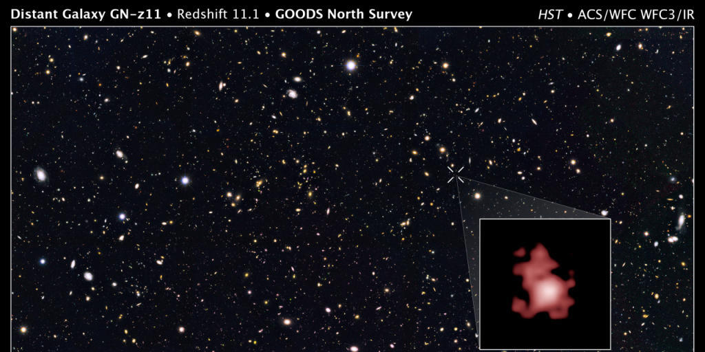 Überraschend hell: Dieses Bild des Instituts STScI zeigt die Galaxie GN-z11.
