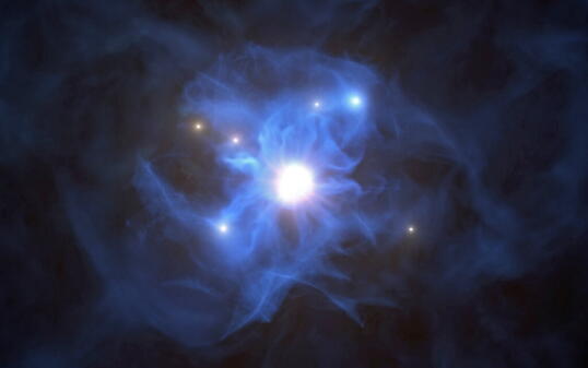 Eine künstlerische Darstellung von Galaxien, gefangen im Netz eines supermassiven Schwarzen Lochs. Dies entdeckten Astronomen mit Hilfe des Very Large Telescope der Europäischen Südsternwarte (ESO).