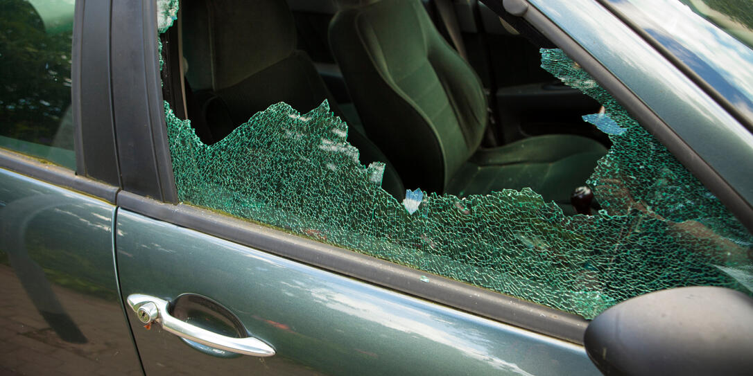Smashed window in  car